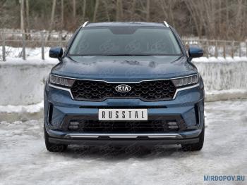 9 999 р. Защита переднего бампера d63 секции SLITKOFF KIA Sorento MQ4 (2020-2022) (нержавейка окрашенная в черный цвет)  с доставкой в г. Кемерово. Увеличить фотографию 1