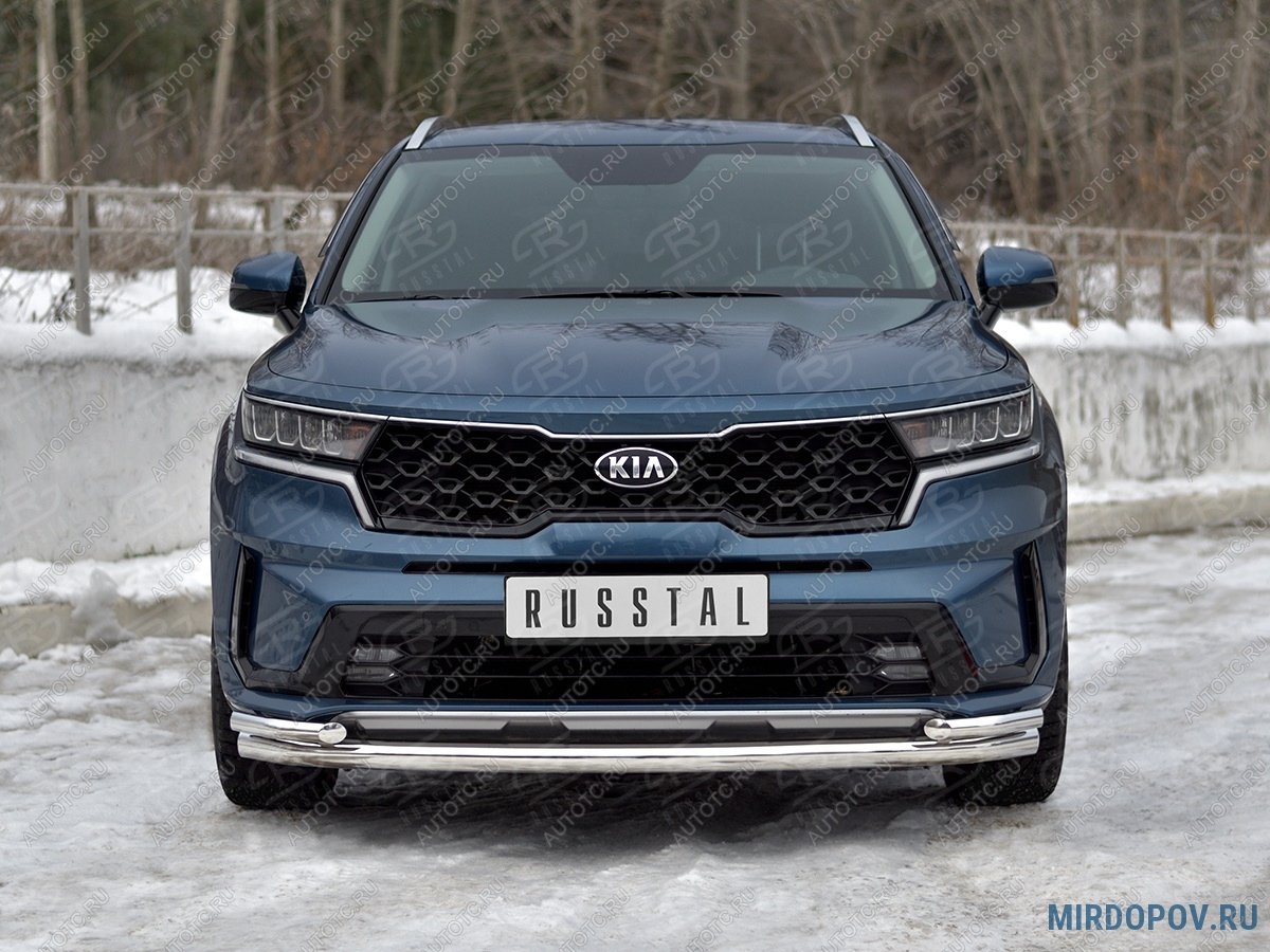 17 899 р. Защита переднего бампера d63 секции-d42 уголки SLITKOFF  KIA Sorento  MQ4 (2020-2022) (нержавейка полированная)  с доставкой в г. Кемерово