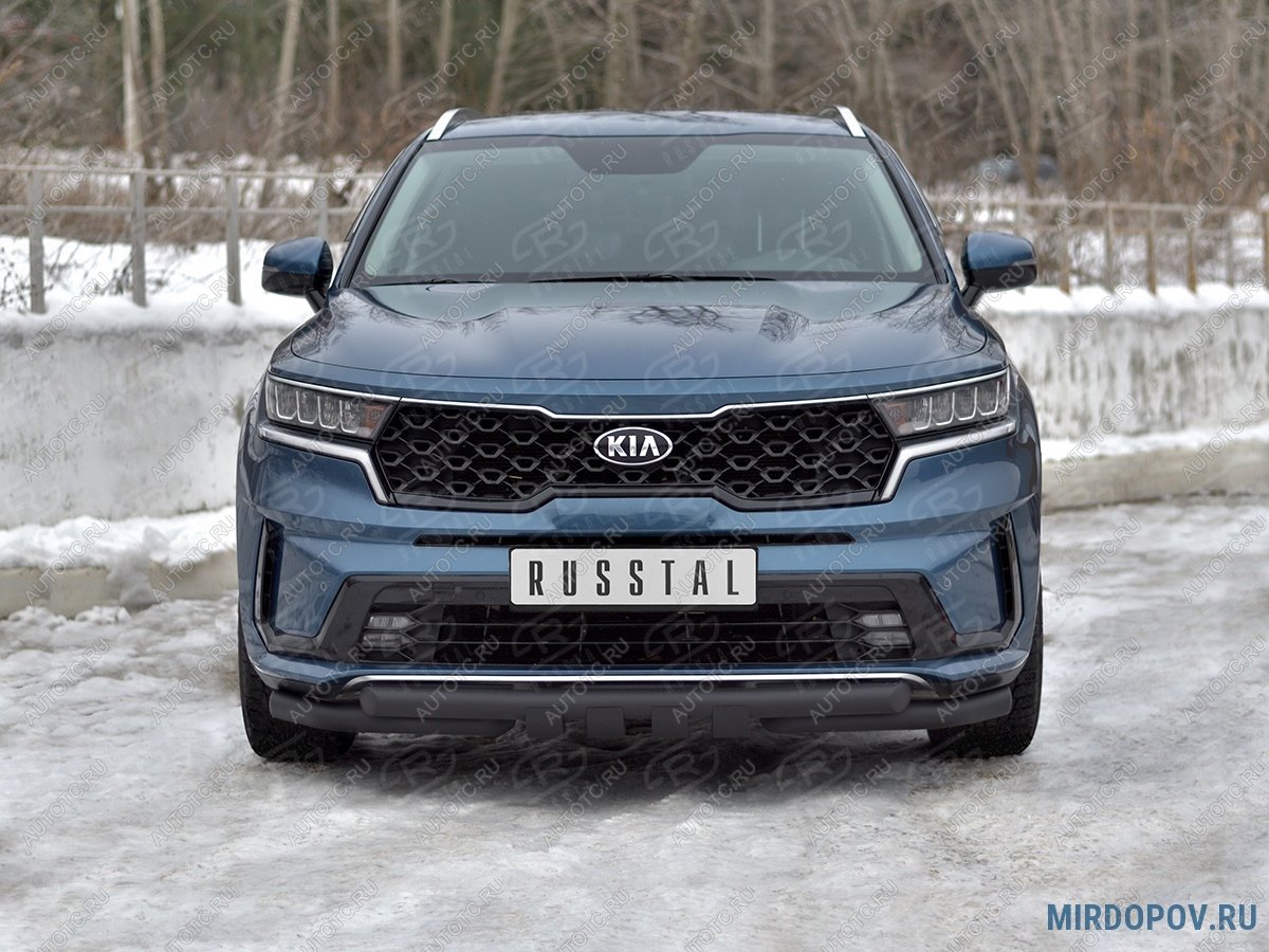 17 999 р. Защита переднего бампера d63 мм секции-d63 мм уголки+клыки SLITKOFF  KIA Sorento  MQ4 (2020-2022) (нержавейка окрашенная в черный цвет)  с доставкой в г. Кемерово