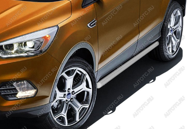10 999 р. Защита порогов d57 Slitkoff Ford Kuga 2 рестайлинг (2016-2019) (Сталь с полимерным покрытием в цвет серебристые)  с доставкой в г. Кемерово