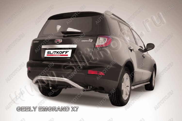 8 199 р. Защита заднего бампера d57 скоба Slitkoff Geely Emgrand X7 дорестайлинг (2011-2015) (Сталь с полимерным покрытием в цвет серебристый)  с доставкой в г. Кемерово