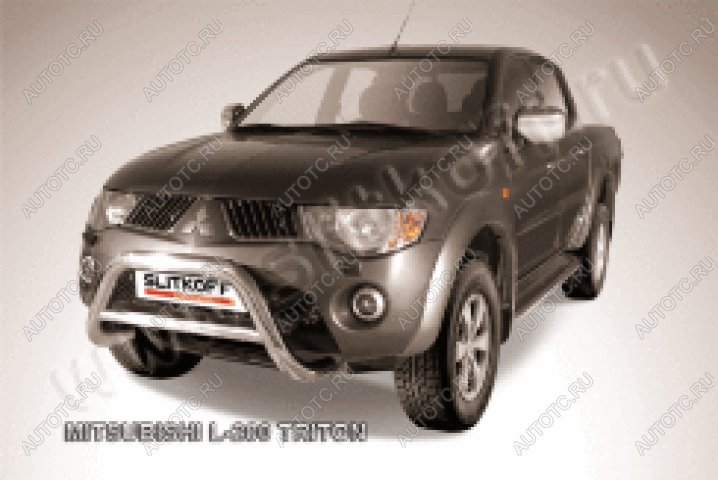 23 599 р. Защита переднего бампера кенгурятник d76 низкий Slitkoff Mitsubishi L200 4  дорестайлинг (2006-2014) (Сталь с полимерным покрытием в цвет серебристый)  с доставкой в г. Кемерово