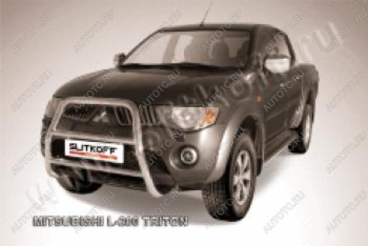 18 399 р. Защита переднего бампера кенгурятник d57 высокий (Triton) Slitkoff  Mitsubishi L200  4 (2006-2014)  дорестайлинг (Сталь с полимерным покрытием в цвет серебристый)  с доставкой в г. Кемерово