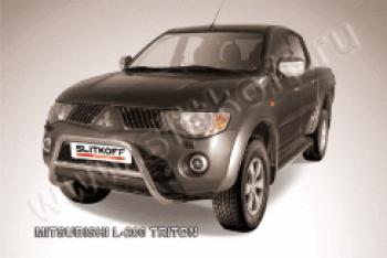 16 899 р. Защита переднего бампера кенгурятник d57 низкий (Triton) Slitkoff  Mitsubishi L200  4 (2006-2014)  дорестайлинг (Сталь с полимерным покрытием в цвет серебристый)  с доставкой в г. Кемерово. Увеличить фотографию 1