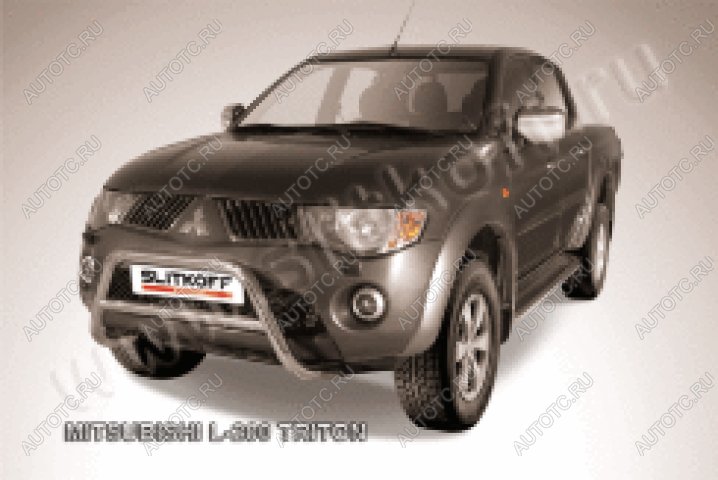 16 899 р. Защита переднего бампера кенгурятник d57 низкий (Triton) Slitkoff  Mitsubishi L200  4 (2006-2014)  дорестайлинг (Сталь с полимерным покрытием в цвет серебристый)  с доставкой в г. Кемерово