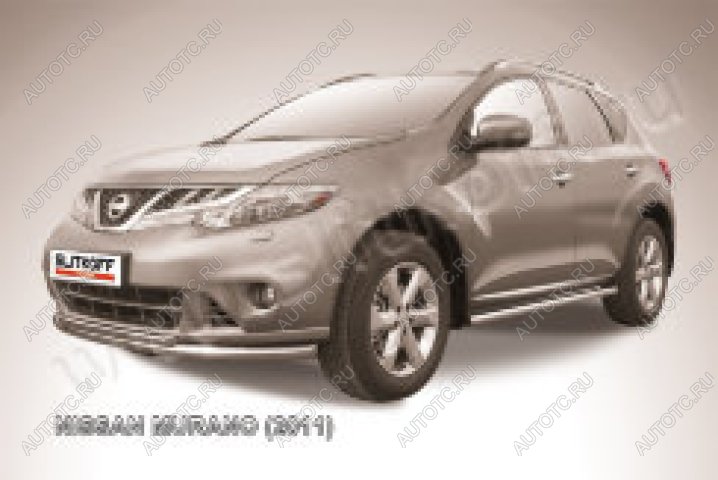 10 249 р. Защита переднего бампера d57+d42 двойная Slitkoff  Nissan Murano  2 Z51 (2010-2016) рестайлинг (Сталь с полимерным покрытием в цвет серебристый)  с доставкой в г. Кемерово