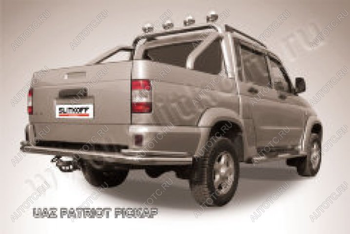 6 899 р. Защита заднего бампера уголки двойные d76+d42 Slitkoff Уаз Патриот 23632 дорестайлинг пикап (2008-2014) (Сталь с полимерным покрытием в цвет серебристый)  с доставкой в г. Кемерово