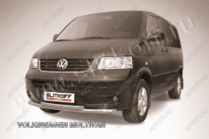 10 299 р. Защита переднего бампера d57+d57 двойная Slitkoff  Volkswagen Multivan  T5 (2003-2015)  дорестайлинг, рестайлинг (Сталь с полимерным покрытием в цвет серебристый)  с доставкой в г. Кемерово