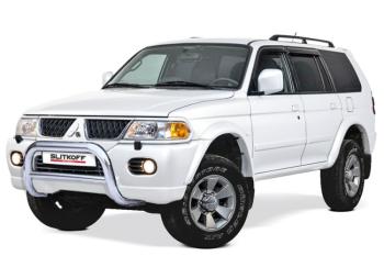 33 699 р. Защита переднего бампера кенгурятник d76 низкий Slitkoff  Mitsubishi Pajero Sport  PA (2004-2008) рестайлинг (нержавейка полированная)  с доставкой в г. Кемерово. Увеличить фотографию 1