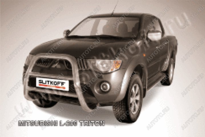 38 999 р. Защита переднего бампера кенгурятник d76 высокий (Triton) Slitkoff  Mitsubishi L200  4 (2006-2014)  дорестайлинг (нержавейка полированная)  с доставкой в г. Кемерово