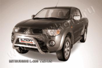 33 699 р. Защита переднего бампера кенгурятник d76 низкий (Triton) Slitkoff  Mitsubishi L200  4 (2006-2014)  дорестайлинг (нержавейка полированная)  с доставкой в г. Кемерово. Увеличить фотографию 1