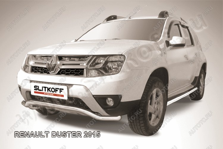 11 499 р. Защита переднего бампера (нержавейка, волна 57) Slitkoff  Renault Duster  HS (2015-2021) рестайлинг (полированная)  с доставкой в г. Кемерово