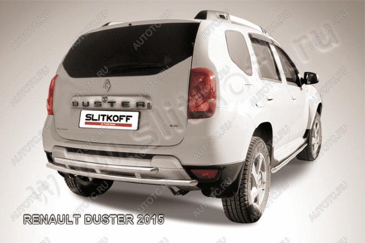 8 999 р. Защита заднего бампера d42+d42 двойная Slitkoff  Renault Duster  HS (2015-2021) рестайлинг (нержавейка полированная)  с доставкой в г. Кемерово