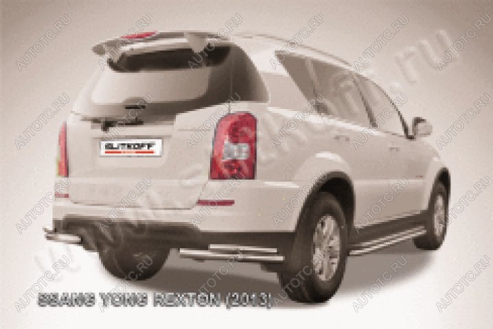 9 599 р. Защита заднего бампера уголки d57+d42 двойные Slitkoff  SSANGYONG Rexton  Y290 (2012-2017) (нержавейка полированная)  с доставкой в г. Кемерово