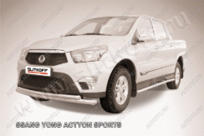 14 799 р. Защита переднего бампера d76+d57 двойная Slitkoff  SSANGYONG Actyon Sport (2012-2025) (нержавейка полированная)  с доставкой в г. Кемерово