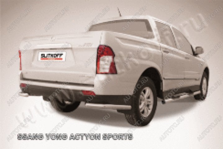 6 749 р. Защита заднего бампера уголки d57 Slitkoff SSANGYONG Actyon Sport (2012-2025) (нержавейка полированная)  с доставкой в г. Кемерово