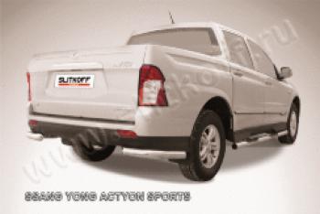 Защита заднего бампера уголки d76 Slitkoff SSANGYONG Actyon Sport (2012-2025) (нержавейка полированная)