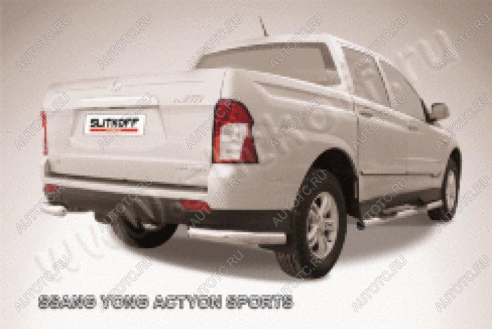 8 999 р. Защита заднего бампера уголки d76 Slitkoff  SSANGYONG Actyon Sport (2012-2025) (нержавейка полированная)  с доставкой в г. Кемерово