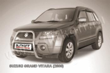 26 399 р. Защита переднего бампера кенгурятник d57 высокий Slitkoff  Suzuki Grand Vitara ( JT 5 дверей,  JT 3 двери) (2005-2008) дорестайлинг, дорестайлинг (нержавейка полированная)  с доставкой в г. Кемерово. Увеличить фотографию 1