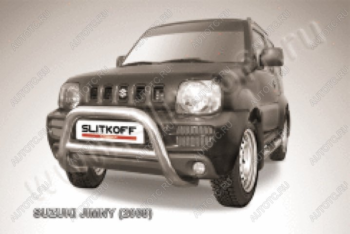 33 699 р. Защита переднего бампера кенгурятник d76 низкий Slitkoff  Suzuki Jimny  JB23/JB43 (1998-2018) дорестайлинг, 1-ый рестайлинг, 2-ой рестайлинг (нержавейка полированная)  с доставкой в г. Кемерово