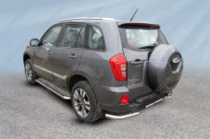 6 799 р. Защита заднего бампера уголки d57 Slitkoff  Chery Tiggo 3 (2014-2020) (Сталь с полимерным покрытием в цвет серебристый)  с доставкой в г. Кемерово