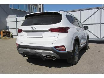 Защита заднего бампера d57 скоба Slitkoff Hyundai Santa Fe  TM (2018-2021) дорестайлинг (Сталь с полимерным покрытием в цвет черный)