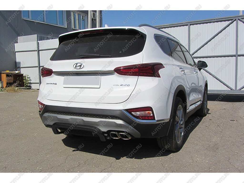 7 999 р. Защита заднего бампера d57 скоба Slitkoff Hyundai Santa Fe TM дорестайлинг (2018-2021) (Сталь с полимерным покрытием в цвет черный)  с доставкой в г. Кемерово