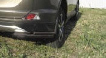 Защита заднего бампера уголки d57+d42 двойные Slitkoff Hyundai Tucson  JM (2004-2010) ( Сталь с полимерным покрытием в цвет черный)