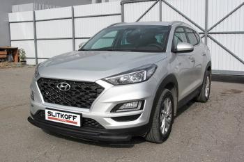 10 649 р. Защита переднего бампера d57+d42 двойная Slitkoff  Hyundai Tucson  TL (2018-2021) рестайлинг (  Сталь с полимерным покрытием в цвет черный)  с доставкой в г. Кемерово. Увеличить фотографию 1