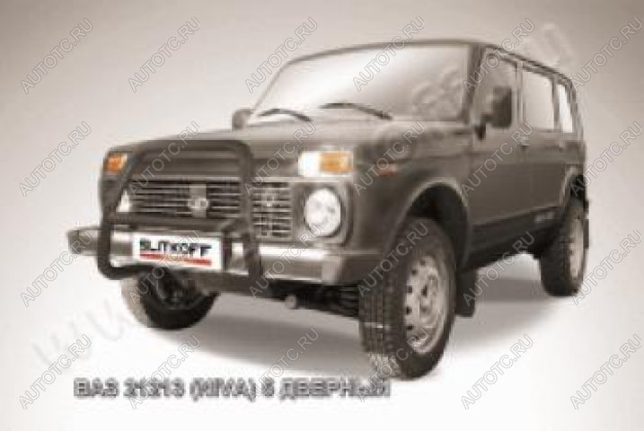 13 549 р. Защита переднего бампера кенгурятник d57 высокий Slitkoff  Лада нива 4х4  2131 (1993-2019) 5 дв. дорестайлинг (Сталь с полимерным покрытием в цвет черный)  с доставкой в г. Кемерово