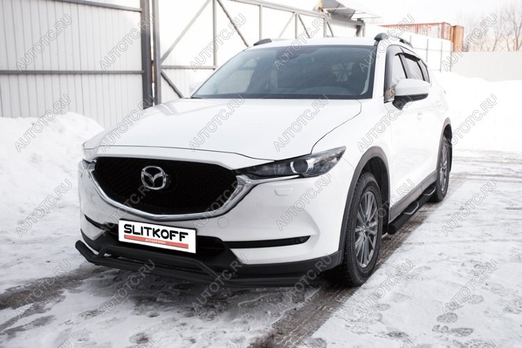 10 599 р. Защита переднего бампера d57+d32 двойная Slitkoff  Mazda CX-5  KF (2016-2025) (Сталь с полимерным покрытием в цвет черный)  с доставкой в г. Кемерово