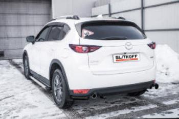 Защита заднего бампера уголки d57 Slitkoff Mazda CX-5  KF (2016-2025) ( Сталь с полимерным покрытием в цвет черный)