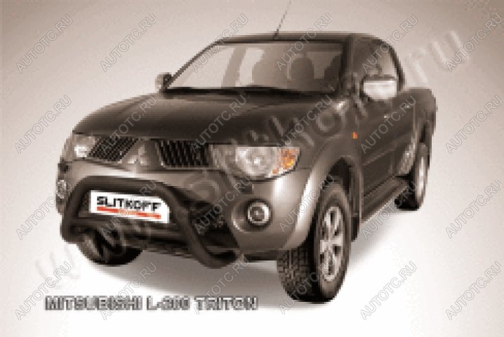23 599 р. Защита переднего бампера кенгурятник d76 низкий (Triton) Slitkoff  Mitsubishi L200  4 (2006-2014)  дорестайлинг ( Сталь с полимерным покрытием в цвет черный)  с доставкой в г. Кемерово