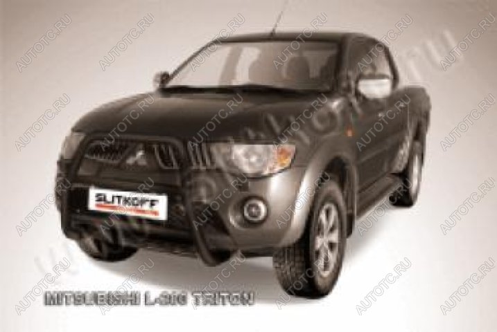 18 399 р. Защита переднего бампера кенгурятник d57 высокий (Triton) Slitkoff  Mitsubishi L200  4 (2006-2014)  дорестайлинг (Сталь с полимерным покрытием в цвет черный)  с доставкой в г. Кемерово