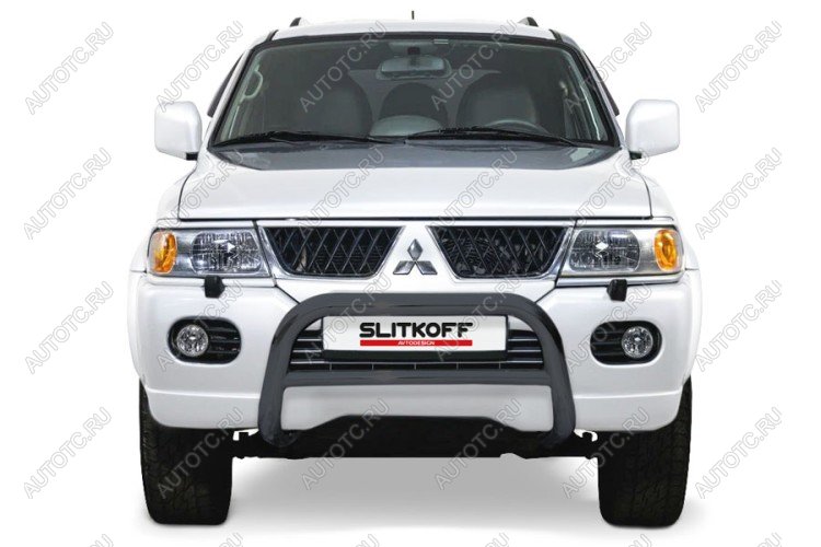 23 599 р. Защита переднего бампера кенгурятник d76 низкий Slitkoff  Mitsubishi Pajero Sport  PA (2004-2008) рестайлинг ( Сталь с полимерным покрытием в цвет черный)  с доставкой в г. Кемерово