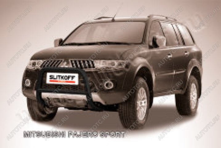 16 899 р. Защита переднего бампера кенгурятник d57 низкий Slitkoff  Mitsubishi Pajero Sport  PA (2004-2008) рестайлинг ( Сталь с полимерным покрытием в цвет черный)  с доставкой в г. Кемерово