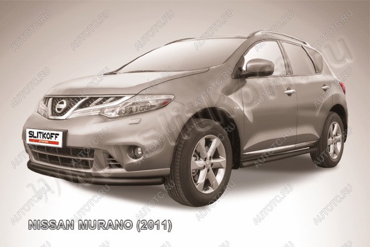 10 249 р. Защита переднего бампера d57+d42 двойная Slitkoff  Nissan Murano  2 Z51 (2010-2016) рестайлинг (  Сталь с полимерным покрытием в цвет черный)  с доставкой в г. Кемерово