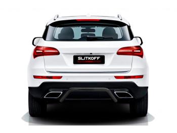Защита заднего бампера d57 скоба Slitkoff Zotye Coupa  B11F (2019-2021) (Сталь с полимерным покрытием в цвет черный)