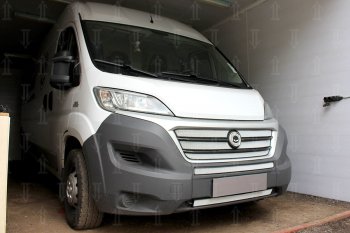 Защитная сетка в бампер (низ, 2 части, ячейка 3х7 мм) Alfeco Стандарт Fiat Ducato 290 (2014-2025) (Хром)