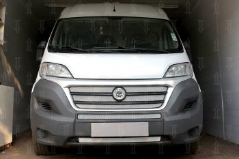 4 299 р. Защитная сетка в бампер (низ, 2 части, ячейка 3х7 мм) Alfeco Стандарт Fiat Ducato 290 (2014-2025) (Хром)  с доставкой в г. Кемерово. Увеличить фотографию 2