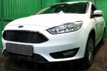2 879 р. Защитная сетка в бампер (низ, ячейка 3х7 мм) Alfeco Стандарт Ford Focus 3 седан рестайлинг (2014-2019) (Чёрная)  с доставкой в г. Кемерово. Увеличить фотографию 3