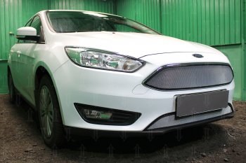 2 899 р. Защитная сетка в бампер (низ, ячейка 3х7 мм) Alfeco Стандарт  Ford Focus  3 (2014-2019) седан рестайлинг, универсал рестайлинг, хэтчбэк рестайлинг (Хром)  с доставкой в г. Кемерово. Увеличить фотографию 2