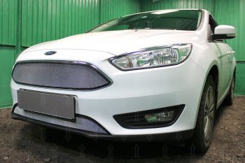 2 899 р. Защитная сетка в бампер (низ, ячейка 3х7 мм) Alfeco Стандарт  Ford Focus  3 (2014-2019) седан рестайлинг, универсал рестайлинг, хэтчбэк рестайлинг (Хром)  с доставкой в г. Кемерово. Увеличить фотографию 3