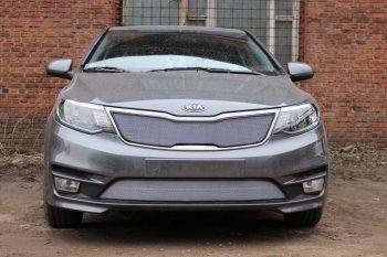 Защитная сетка в бампер (низ, ячейка 3х7 мм) Alfeco Стандарт KIA Rio 3 QB рестайлингхэтчбек5дв. (2015-2017) (Хром)