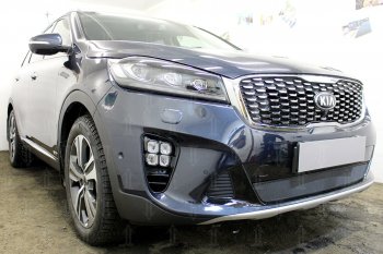 3 079 р. Защитная сетка в бампер (низ, ячейка 3х7 мм) Alfeco Стандарт KIA Sorento UM/Prime рестайлинг (2018-2020) (Чёрная)  с доставкой в г. Кемерово. Увеличить фотографию 2