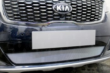 3 099 р. Защитная сетка в бампер (низ, ячейка 3х7 мм) Alfeco Стандарт KIA Sorento UM/Prime рестайлинг (2018-2020) (Хром)  с доставкой в г. Кемерово. Увеличить фотографию 3