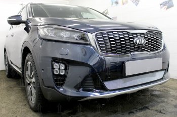 3 099 р. Защитная сетка в бампер (низ, ячейка 3х7 мм) Alfeco Стандарт KIA Sorento UM/Prime рестайлинг (2018-2020) (Хром)  с доставкой в г. Кемерово. Увеличить фотографию 4