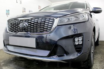 3 099 р. Защитная сетка в бампер (низ, ячейка 3х7 мм) Alfeco Стандарт KIA Sorento UM/Prime рестайлинг (2018-2020) (Хром)  с доставкой в г. Кемерово. Увеличить фотографию 5