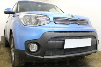 4 849 р. Защитная сетка в бампер (2 части, ячейка 3х7 мм) Alfeco Стандарт  KIA Soul  PS (2017-2019) рестайлинг (Чёрная)  с доставкой в г. Кемерово. Увеличить фотографию 2