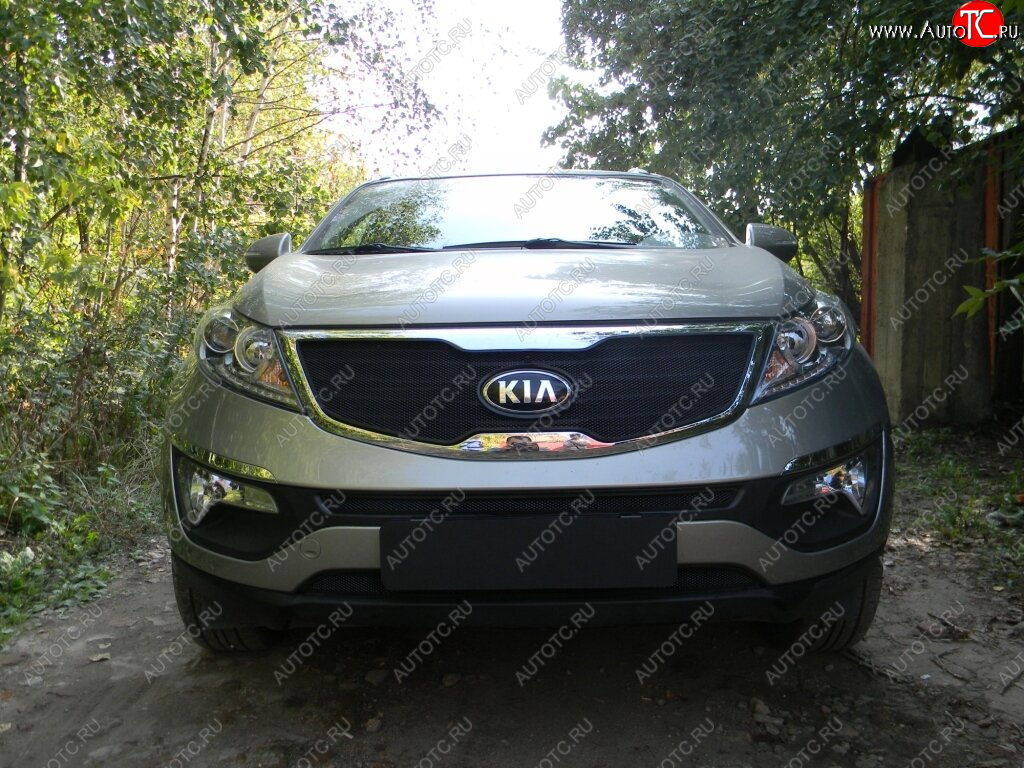2 769 р. Защитная сетка в бампер (низ, ячейка 3х7 мм) Alfeco Стандарт  KIA Sportage  3 SL (2010-2016) дорестайлинг, рестайлинг (Чёрная)  с доставкой в г. Кемерово